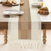 Resim Bir adet Püsküllü Bohem Dantel Polyester Masa Koşusu, Çiftlik Ülke Kahve Masası Koşusu, Krem ve Kahverengi Masa Örtüsü, Düğün, Catering, Parti, Tatil ve Ev Dekorasyonu için Uygun, Noel Süslemesi 