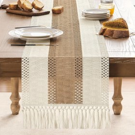 Resim Bir adet Püsküllü Bohem Dantel Polyester Masa Koşusu, Çiftlik Ülke Kahve Masası Koşusu, Krem ve Kahverengi Masa Örtüsü, Düğün, Catering, Parti, Tatil ve Ev Dekorasyonu için Uygun, Noel Süslemesi 