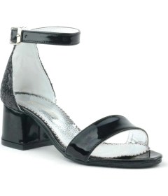 Resim Elsa Siyah Rugan Simli Kalın Topuklu Kız Çocuk Abiye Ayakkabı 