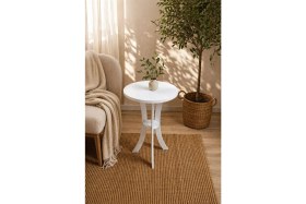 Resim Fiskos Beyaz Yan Sehpa 50 cm Çap - 60 cm Yükseklik Modern Zigon Yan Sehpa Beyaz 