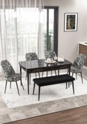 Resim Canisa Concept Via Serisi Beyaz Mutfak Masası Takımı Beyaz Ayak 4 Zebra Sandalye Ve Siyah Bench 