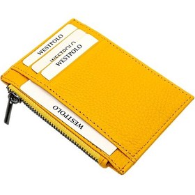 Resim Westpolo Ivo Fermuarlı Bozuk Para Bölmeli Unisex Hakiki Flötr Deri Kartlık - Sarı 4125808 
