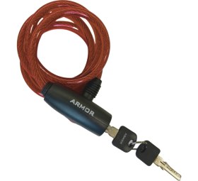 Resim Armor Self Coilik Bisiklet Kilidi Vinily Kaplamalı Örme Çelik Anahtarlı Kırmızı ( 120CM-8MM ) 