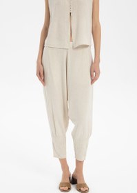 Resim Nervürlü Dar Paça Şalvar Pantolon - Doğal / L-XL 