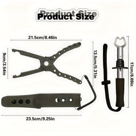 Resim 1'li Paket Kaymaz Saplı ve Askılı Balık Tutacağı - Ergonomik Kavrama ile Paslanmaz Çelik Balık Kontrol Cihazı, Güvenli Yakalama ve Bırakma için Taşınabilir Balık Dudak Tutucu, Dayanıklı Açık Hava Balıkçılık Ekipmanı (Siyah) 