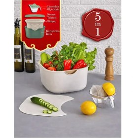 Resim Favorin Karıştırma Kabı Kesme Tahtası Süzgeç Limon ve Narenciye Sıkacağı Seti 