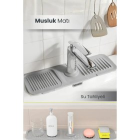 Resim Orvila Elastik Musluk Matı Su Tutucu Düzenleyici Kaydırmaz Taban Organizer Mutfak Banyo Lavabo Gri 