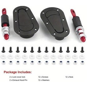 Resim Xuweiwei Siyah Kilitli Ön Kaput Kilidi Universal Yarış Güvenlik Koruması Kilit Anahtarı Kapak Kit Modifikasyon 