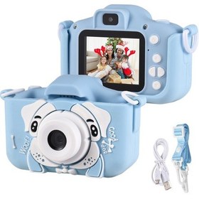 Resim Tenfowee Köpek Desenli Mavi Çocuk Dijital Kamerası - 20mp Lens, 2.0" Ips Ekran, 1080p Fotoğraf/video, Oyun Ve Müzik Özellikli, İç Batarya 