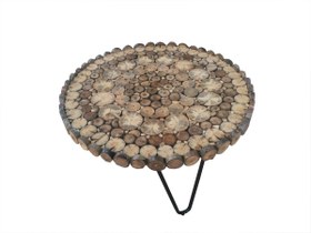 Resim Orta Sehpa Kütük Ağaç Dalı Kesme Metal Ayak Üstü Cam İtinalı Paketleme. Ahşap El Yapım 