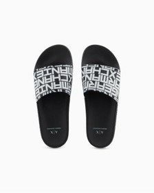 Resim Armani Exchange Erkek Üst Yüzeyi Logo Desenli Rahat Taban Siyah Terlik 