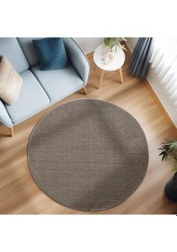 Resim Yumuşak Bukleli Sisal Jüt Salon Oturma Odası Kahverengi Renkli Yuvarlak Halı 