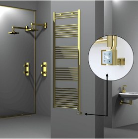 Resim Radiva Haiti Elektrikli Havlupan 600 Watt 600x1800 Düz Altın Renkli (oned On/off Termostatlı) Sol 