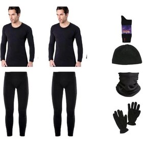 Resim Lüx Siyah Termal Içlik Takımı Asker Seti Polar Bere Boyunluk Eldiven Termal Çorap Seti Siyah 