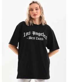 Resim Unisex Baskılı Oversize T-shirt - Siyah Siyah 