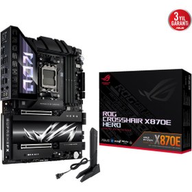 Resim ASUS ROG CROSSHAIR X870E HERO AMD X870E Soket AM5 DDR5 8400Mhz WiFi 7 + BT AURA RGB ATX Anakart 