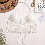 Resim Bohem etnik tarz nakışlı göğüs kupası, boyun askılı küçük yelek, askılı kısa sırtı açık işlemeli mayolu üst, kadın bikinis 