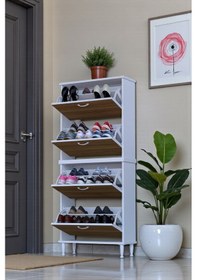 Resim Eliusta Berry Ceviz 8 Raflı 4 Düşer Kapaklı Ayakkabılık 72 Cm Genişlik X 168x26 Cm Ayakkabılık Ceviz 