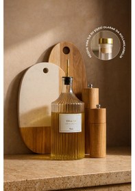 Resim Vintage Çizgili Şeffaf Cam Sürahi Şişesi Sos Ve Sıvı Başlıklı 1000 Ml Şeffaf 