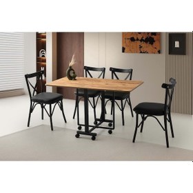 Resim Mobilgen Diş Budak 4 Adet Çapraz Sandalye Tekerlekli Katlanabilir Lizbon Masa Takımı Kahverengi 