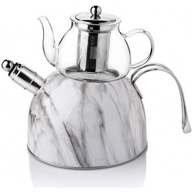 Resim Nishev Mermer Düdüklü Çelik Cam Çaydanlık Takımı Özel Tasarım 001 