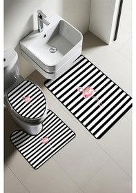 Resim Modern Desenli Dijital Baskı 3 Lü Banyo Paspas Takımı Yıkanabilir Kaymaz Tabanlı Klozet Takımı Klz0021 Renkli 