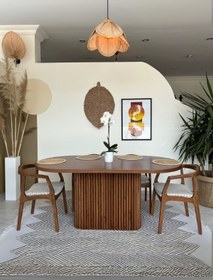 Resim Luna Oval Ceviz Ahşap Bohem Masa 80x150 