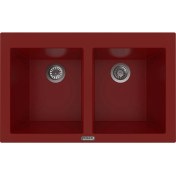 Resim POLEX Cristalüx Granit Evye P-2XLN Bordo 2 Hazneli Tezgah Altı Ve Tezgah Üstü Mutfak Evyesi 80,5x51,5cm 