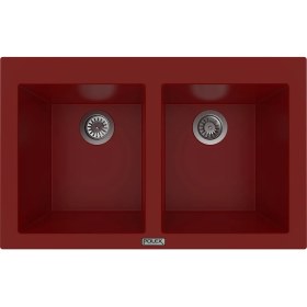 Resim POLEX Cristalüx Granit Evye P-2XLN Bordo 2 Hazneli Tezgah Altı Ve Tezgah Üstü Mutfak Evyesi 80,5x51,5cm 
