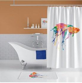 Resim Zethome Gold Fish Banyo Paspas Ve Tek Kanat Duş Perdesi 1x180x200 Çok Renkli 