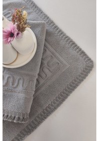 Resim 2'li Püsküllü Ayak Havlusu-%100 Pamuk-50x70 Cm-gri Gri 