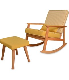 Resim Asedia Iskandinav Naturel Sarı Minderli Puflu Sallanan Sandalye Dinlenme Koltuğu 