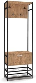 Resim Reyo Falez Portmanto Metal Ahşap Askılık, Mini Vestiyer, Ayakkabılık, Çam, 180x64x34 cm, 6 Askılık, Kapaklı Bölmeli 