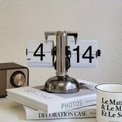 Resim Ev ve Ofis Dekoru için Vintage Otomatik Sayfa Dönüştürme Saati - Otomatik Sayfa Dönüştürme Masa Saati - Paslanmaz Çelik Flip Dijital Saat, Oturma Odası Ev Dekoru için Retro Masa Kuvars Saati 