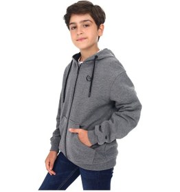 Resim Toontoy Kids Toontoy Erkek Çocuk Kapüşonlu Fermuarlı Cepli Düşük Omuz Baskılı Örme Hırka - 3 İplik Şardonsuz Antrasit 