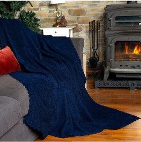 Resim Jakarlı Şönil Koltuk Örtüsü Kanepe Örtüsü Koltuk Şalı 175x215 Kaymaz Lacivert Lacivert 