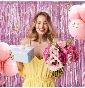 Resim Himarry Rose Gold Renk Ekstra Metalize Parlak Saçaklı Arka Fon Perde İthal A Kalite 1x2 Metre 