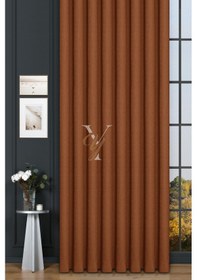 Resim Keten Fon Perde V-4022 Turuncu Turuncu 