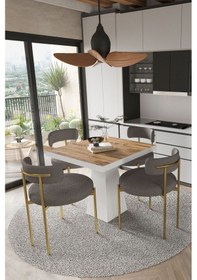 Resim Avvio Arona Beyaz Lake Mdf Ayak 90x90 Yemek Masası Mutfak Masası 4 Kişilik Masa Takımı Teddy Sandalye Akça Avvio0044 