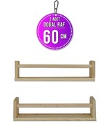 Resim Loolpi Home - 60 Cm 2'li Ters Düz Kullanılabilen Duvar Rafı Doğal Ahşap Çok Amaçlı Dekoratif Raf 