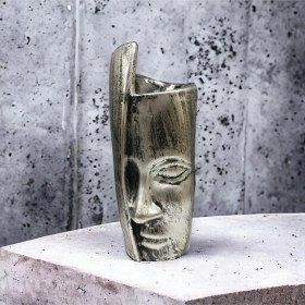 Resim Dekoratif Polyester Tekli Kadın Yüzlü Saksı Vazo Gümüş Siyah Eskitme 