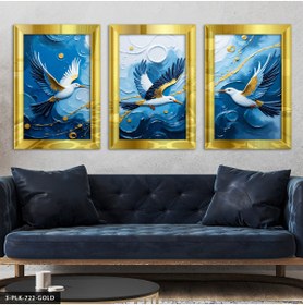 Resim Burshe Van Gogh Tarzı Kuşlar 3 Parça Gold Pleksi Aynalı Tablo 