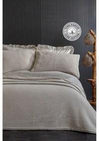 Resim Evlen Home %100 Pamuk Çift Kişilik Özel Taş Yıkama Yatak Örtüsü Lüks Yumuşak Dayanıklı Modern Vitali Bej 