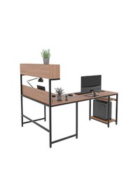 Resim 600-e Açık Ceviz Yüksek Raflı L Ofis Ve Çalışma Masası Açık Ceviz 