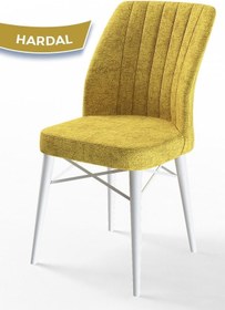 Resim Canisa Flex Serisi, Üst Kalite Mutfak Sandalyesi, Hardal Sandalye, Gürgen Beyaz Ahşap Ayak Sandalye Hardal Ayaklar Beyaz 