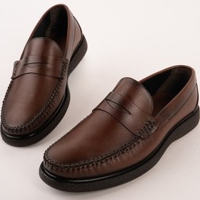 Resim Muggo Gentz Hakiki Deri Rahat Taban Erkek Günlük Klasik Loafer Ayakkabı Kahverengi 