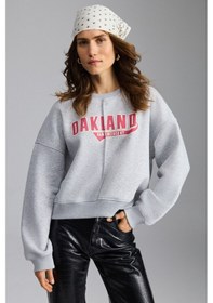 Resim Grimelange Daleska Kadın Organik Pamuklu Yumuşacık Önü Kesikli Baskılı Yuvarlak Yaka Grimelanj Sweatshirt 