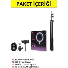 Resim Asfal 10 inç(26 Cm) Kumandalı Youtuber, Selfie LED Işık ve 210 cm Tripod Kuaför, Makyaj Işığı Tiktok Işığı 