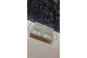 Resim Feyza Design Gold Kare Seramik Kahvaltılık Sunumluk Şık ve Modern Tasarım 