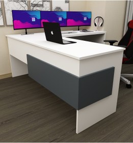 Resim morepp Sell L Çalışma Ofis Gaming Oyuncu Masası | Beyaz - Antrasit 
